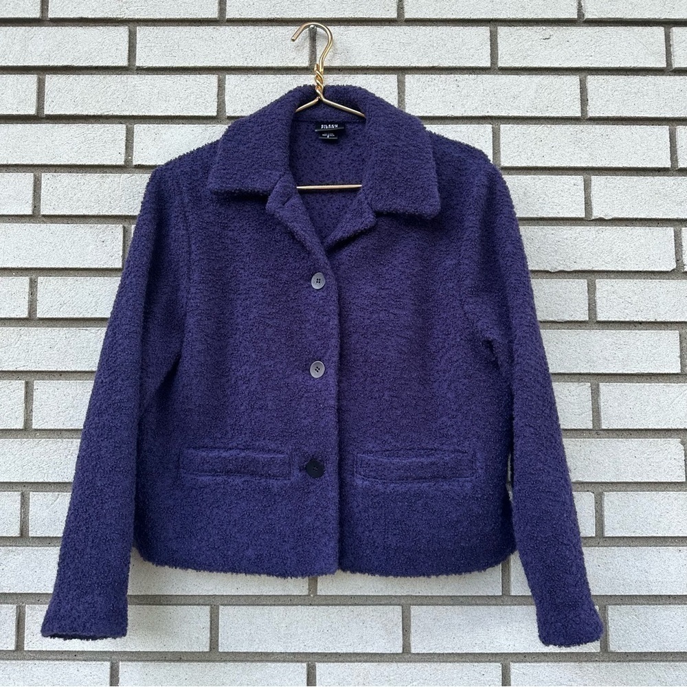 Eileen Fisher Purple Wool Bouclé Blazer Jacket Coat Size S Made in USA